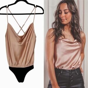 Show Me Your Mumu Bodysuit Diane Tank Top Rose Gold Holiday NYE Quiet Luxury M